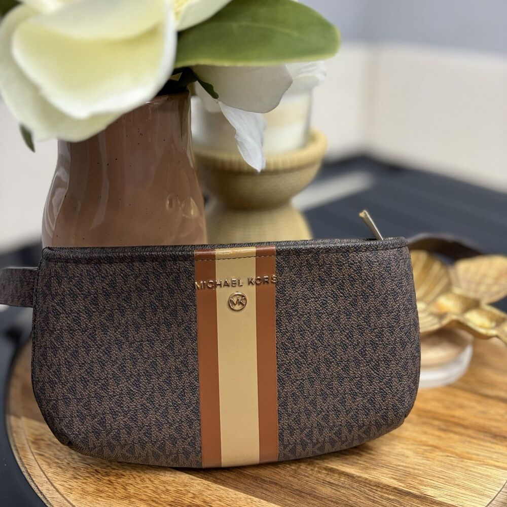 Michael Kors Belt Bag S/M Jet Monogram Fanny Pack Brown Stripe Fanny Pack Pouch